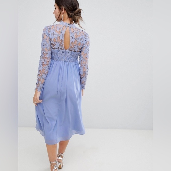 Chi Chi London Maternity Lolita Eyelet High Neck Midi Dress Purple Size 8 - Picture 2 of 13